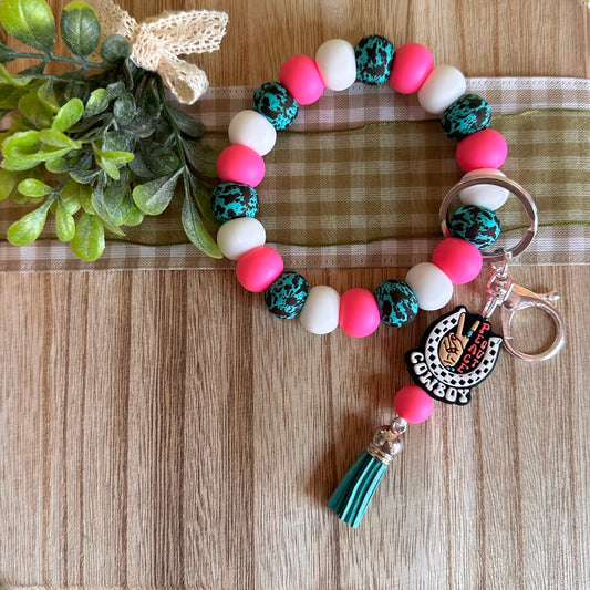 Silicone Beaded Wristlet Keychain with focal